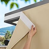 NICETOWN 2 Panels Rod-Free Outdoor Curtains for Patio Waterproof, Sticky Top & Back Tab Bottom with Free Rope for Wind Resistance, Weatherproof Drapes for Gazebo/Porch, W52 x L84 in, Biscotti Beige