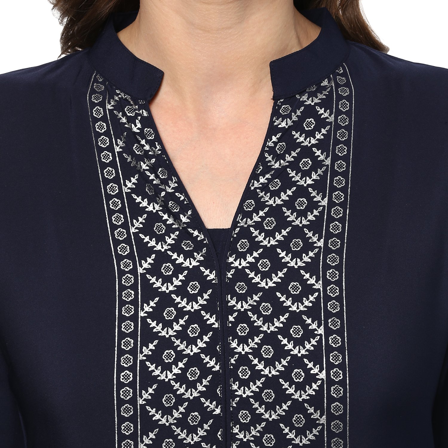 ziyaa women's blue colour straight crepe silver foil print kurta & palazzo set