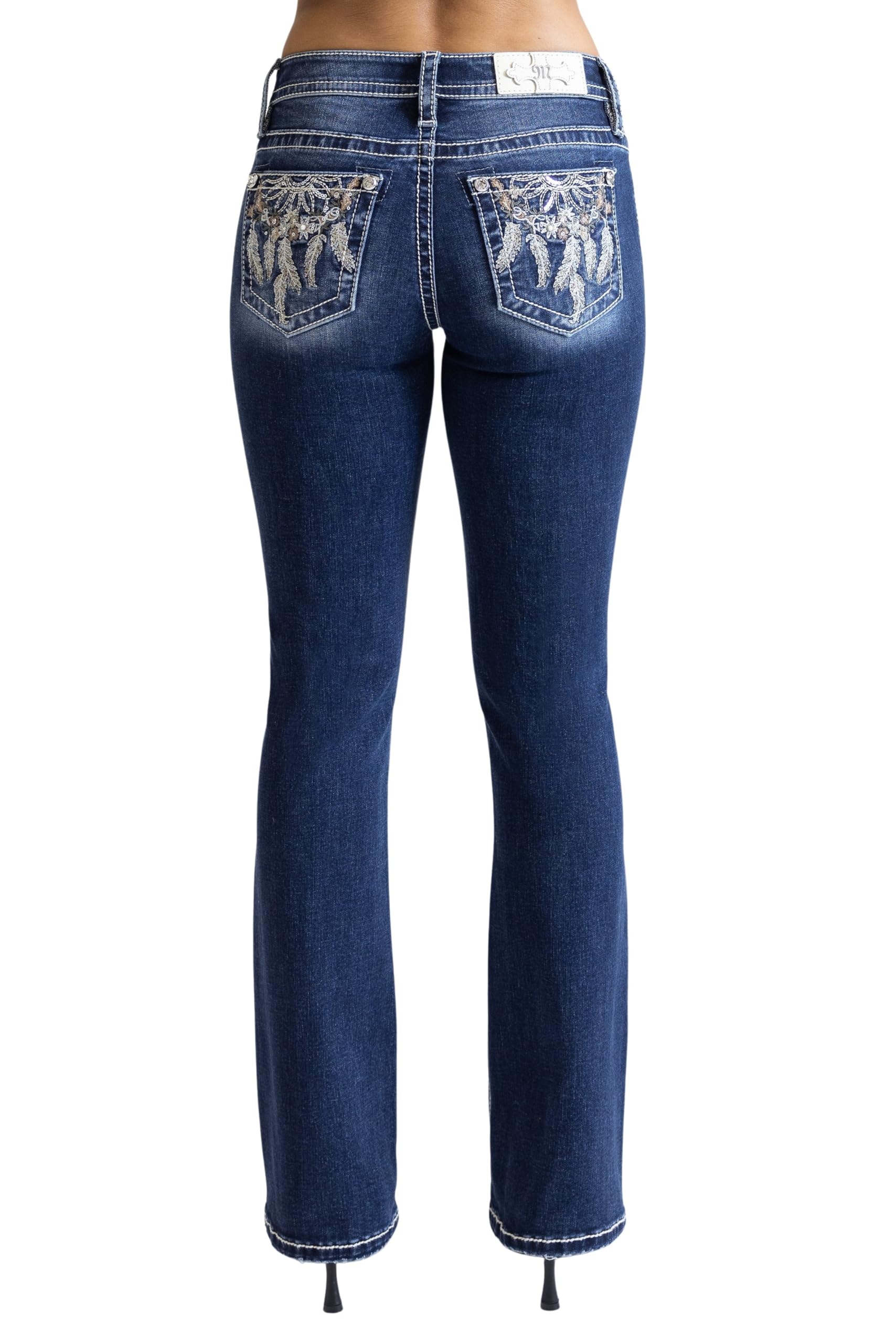 Photo 1 of Miss Me Women's Floral Dreamcatcher Mid-Rise Bootcut Jeans (Dark Blue, 27W x 32L)