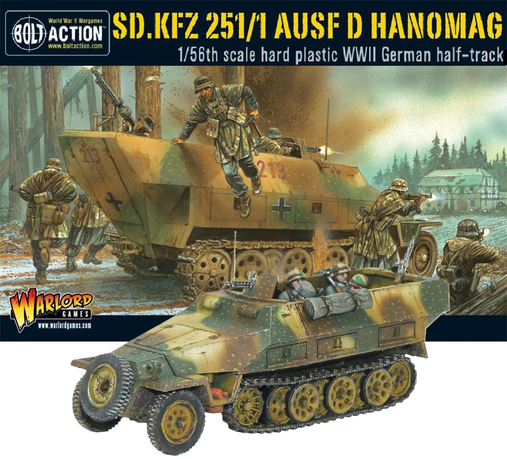 Warlord Games German Army Sd.Kfz 251/1 ausf D Hanomag halftrack - 1:56 / 28mm Plastic Scale Model Vehicle for Bolt Action Highly Detailed World War 2 Miniatures