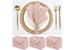 ABKLESACH 36 Pack Pink Cloth Napkins Cotton Linen Napkins 16 x 16 Inch Pink Napkins Cloth Handmade with Fringe Soft Napkins Cloth Washable Rustic Dinner Napkins Cloth for Wedding Party Dinner Table