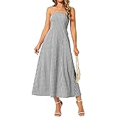 Seta T Women's Gingham Strapless Maxi Dress Summer Vacation Beach Casual Flowy Sundress with Pockets