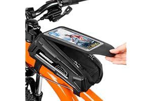 NOONCRAZY Bike/Bicycle Phone holder Front Frame Bag, Waterproof Hard Casing bike phone bag with 0.3mm Sensitive TPU Touch Screen, Connected Double Zip Adult Bike Bag for Compatible Phone Under 6.8”