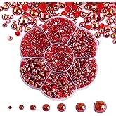 5600PCS Half Round Pearls Flatback Imitation Pearls for Crafts,7 Sizes for DIY Nails Art Crafting,Jewelry Making, Shoes,Cup,Phone Decoration (04 Red AB)