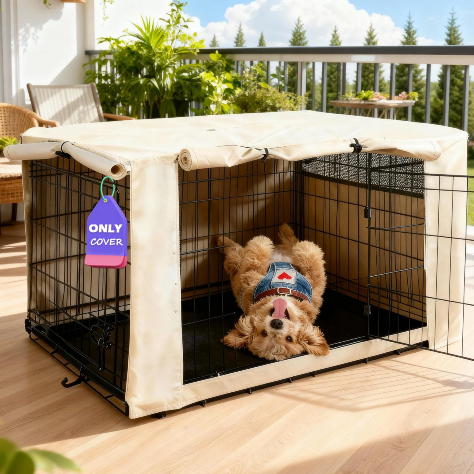 Photo 1 of HiCaptain Dog Crate Cover 36.0" L x 23.0" W x 25.0" H with Breathable Mesh, Durable Heavy Duty Kennel Cover, Dual Zippered Panels, Windproof Waterproof UV-Resistant(Beige)