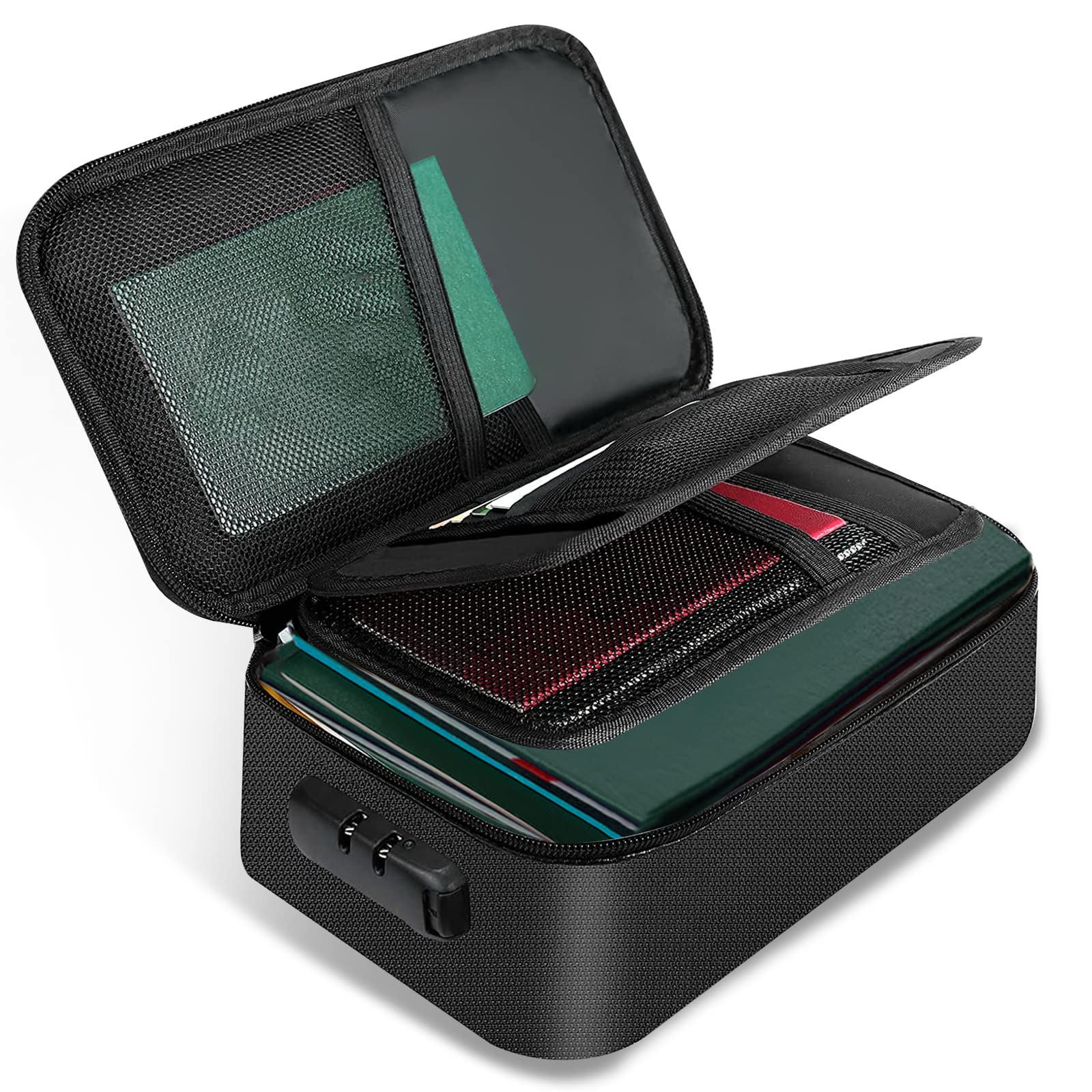 Fireproof Bag Document Bag, Large File Storage Box, Fireproof Waterproof Bag with Lock, Document Storage for A4 Documents, Cash, Passport, Cards (A:Black)