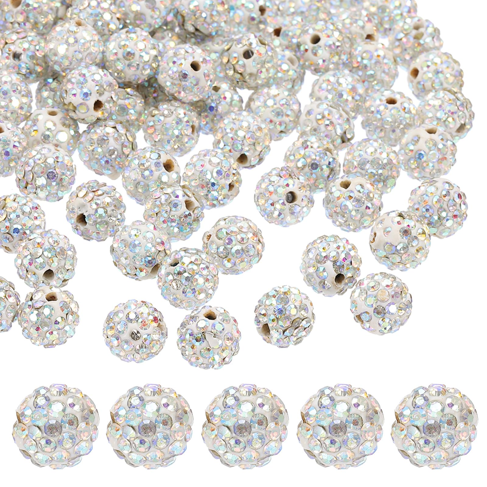PATIKIL 10mm Rhinestone Clay Beads for Jewelry Making, 60 Pack Round Ball Polymer Clay Crystal Charm Beads for Craft Decor Necklace Chain Bracelets DIY, Shiny White