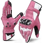INBIKE Leather Motorcycle Gloves with Carbon Fiber Hard Knuckle Touch Screen for Women Pink Medium