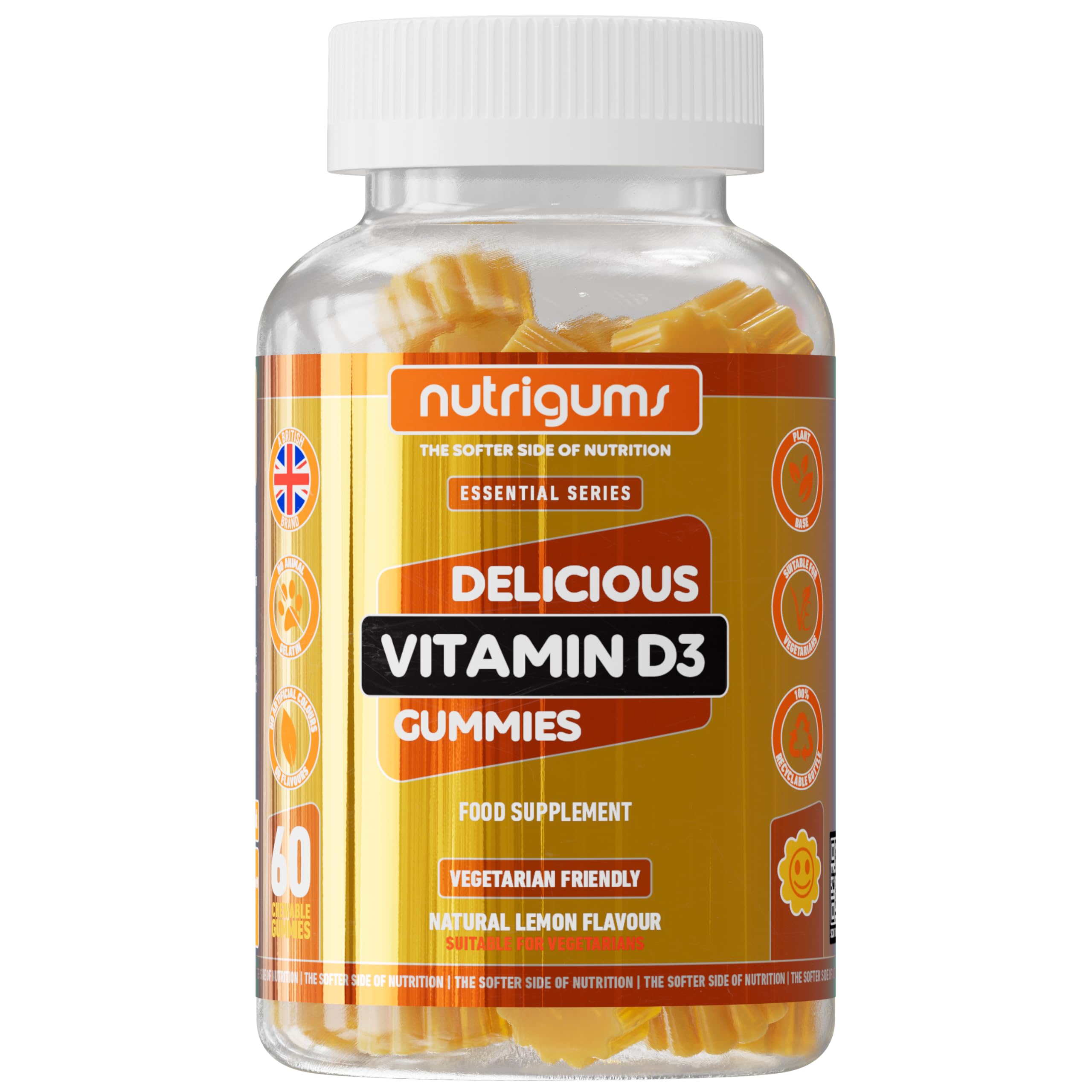Vitamin D3 1000iu Gummy | High Strength | 60 Vegan Gummies | Suitable for 12+ Years | Lemon Flavour | Immune, Bones & Muscle Support by NUTRIGUMS®