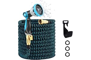 Expandable Garden Hose, Water Hose 25ft with 10 Function Nozzle, Flexible Hose with 3/4" Solid Brass Fittings, Extra Strength