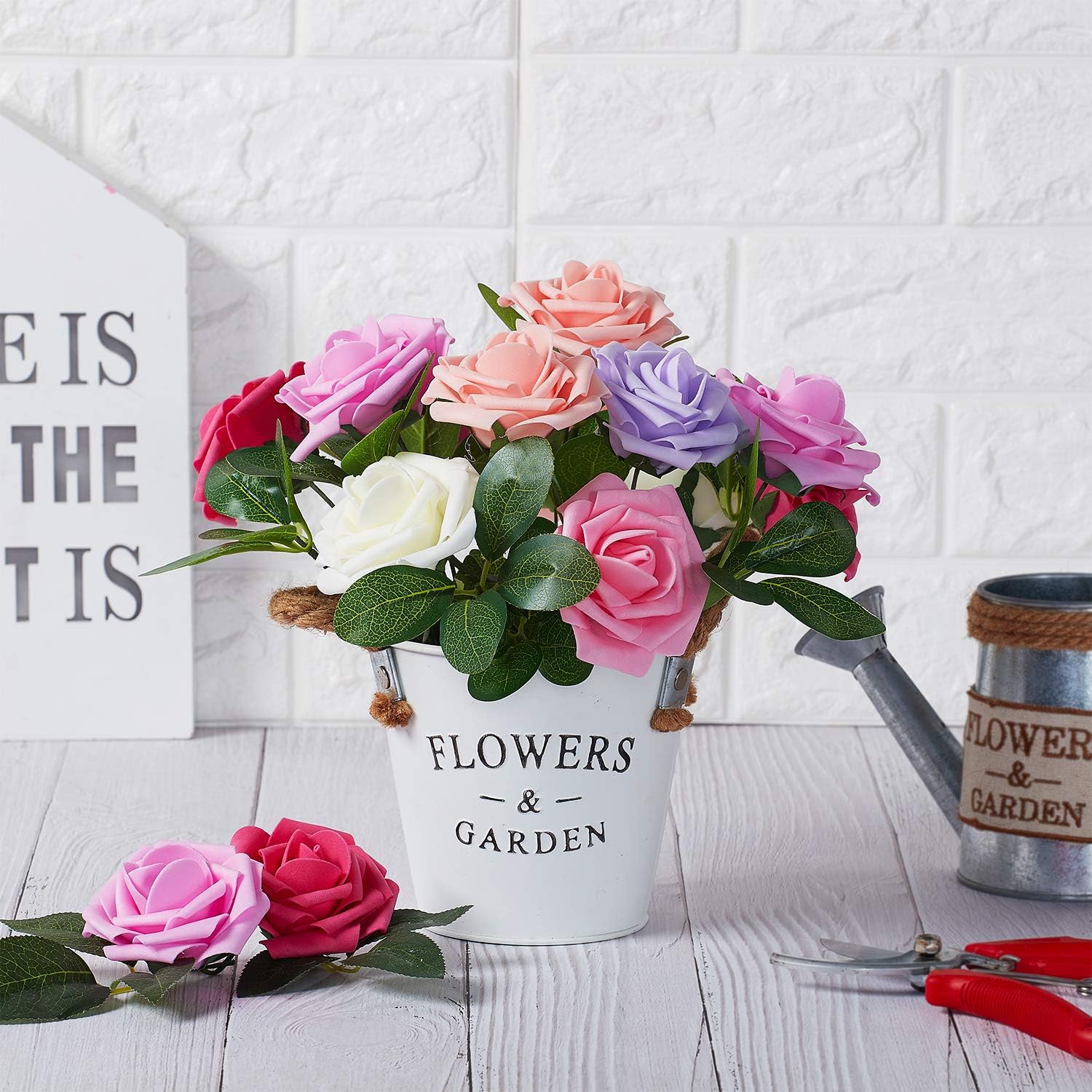 N&T NIETING Artificial Flowers Roses, 25pcs Real Touch Fake Foam Roses for DIY Wedding Bridal Bouquets Valentine's Day - Image 5
