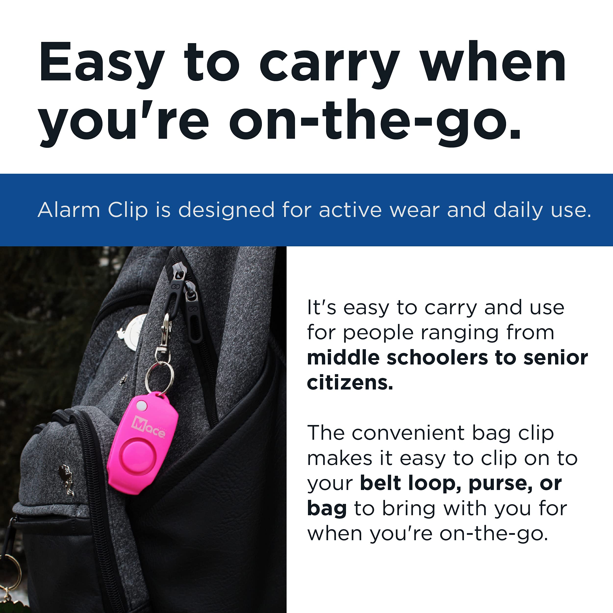 Mace Personal Safety Alarm - Loud 130db Siren, Built in Emergency Whistle, Easy On/Off Push Button Activation, Batteries Included, Personal Alarm for Women & Men - Neon Pink