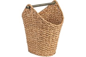 Creative Co-Op Bankuan Braided Oval Toilet Paper Basket with Wood Bar