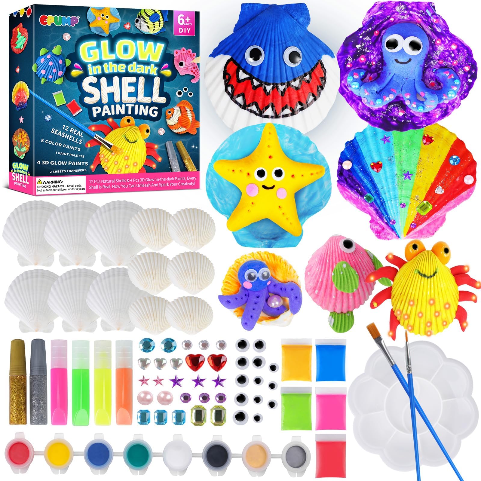 EPUMP Sea Shell Painting Kit - Glow in The Dark Craft Kits for Kids - Arts and Crafts for Kids Age 6 7 8 9 10 11 12 - Christmas Birthday Gifts for Girls Boys — image 1