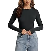 ODODOS Women's Double Layer Long Sleeve T-Shirts Ultra-Soft Lightweight Basic Tee Crew Neck Slim Fit Top