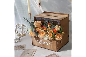 OurWarm Wooden Wedding Card Box with Flower Trough, Brown Gift Card Box for Wedding with Acrylic Board, Wedding Card Boxes for Reception Rustic Wedding Decor for Graduation Baby Showers Birthday Party