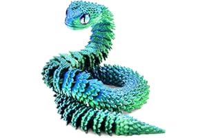 TEAONE 3D Snake Toy, 3D Printed Animal for Desktop Decor, Birthday Gift, Loot Bag Fillers (Blue Green, Length 30cm/11.81in)