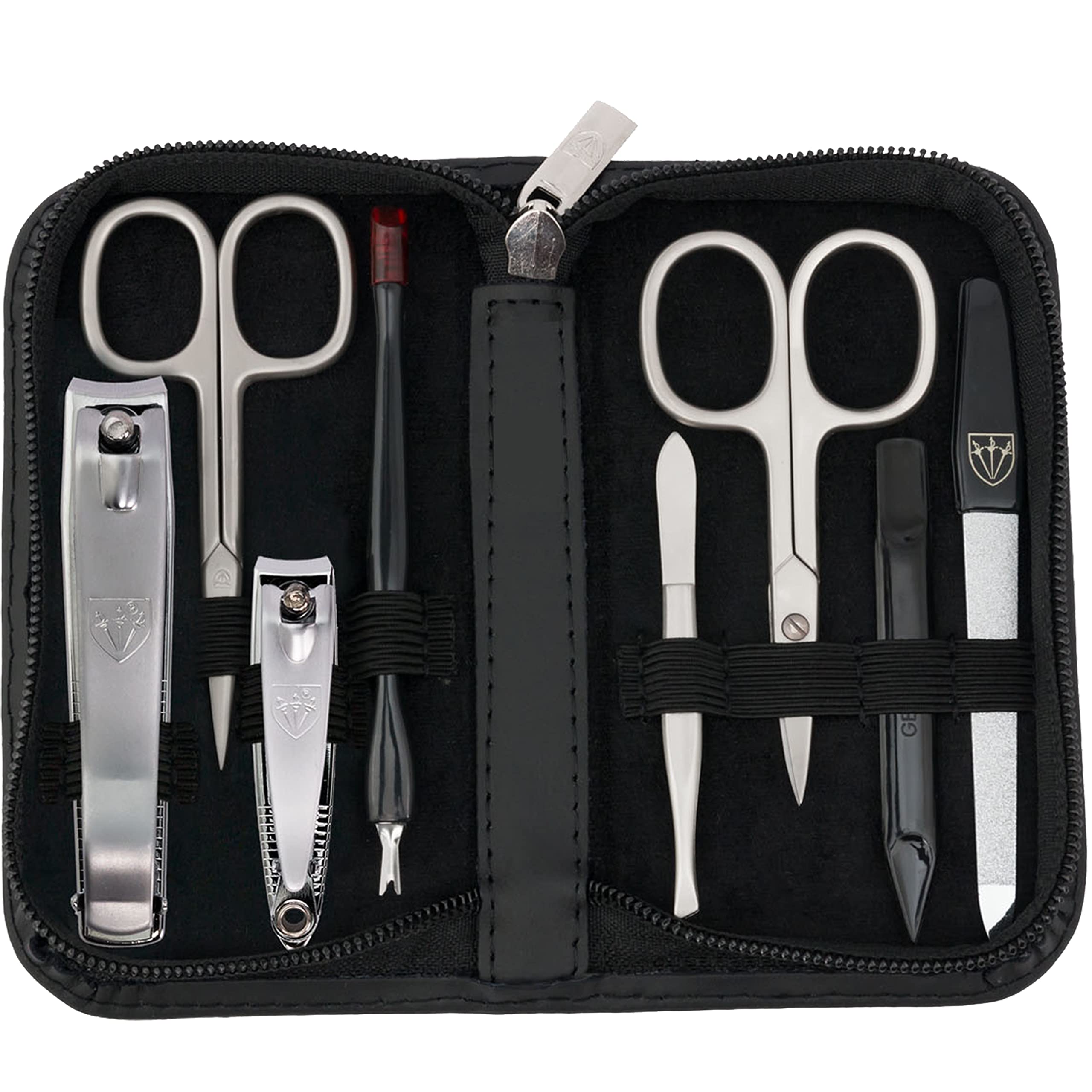 3 Swords Germany - brand quality 8 piece manicure pedicure grooming kit set for professional finger & toe nail care scissors clipper fashion leather case in gift box, Made by 3 Swords (6615)
