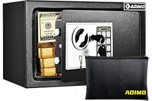 ADIMO Safe Box for College Dorm Room with Fireproof Waterproof Bag, Money Safe with Keys & Pass Code & Wall Mount Kits, Hidden Home Safe for Money, Jewelry, and Documents-0.5 Cubic Feet