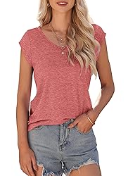 AUSELILY Womens Cap Sleeve T-Shirt Casual Loose Fit