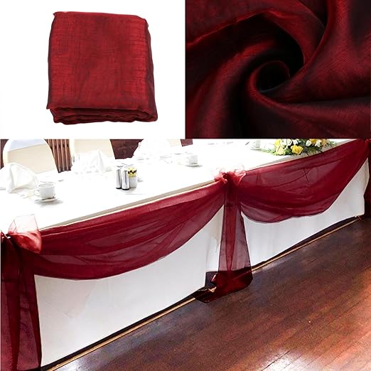 Amazon Com Vlovelife 33ft Burgundy Sheer Organza Top Table Swag