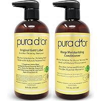 PURA D'OR Biotin Original Gold Label Anti-Thinning (16oz x 2) Shampoo & Conditioner Set, Clinically Tested Effective Solution w/Herbal Ingredients, All Hair Types, Men & Women (Packaging may vary)