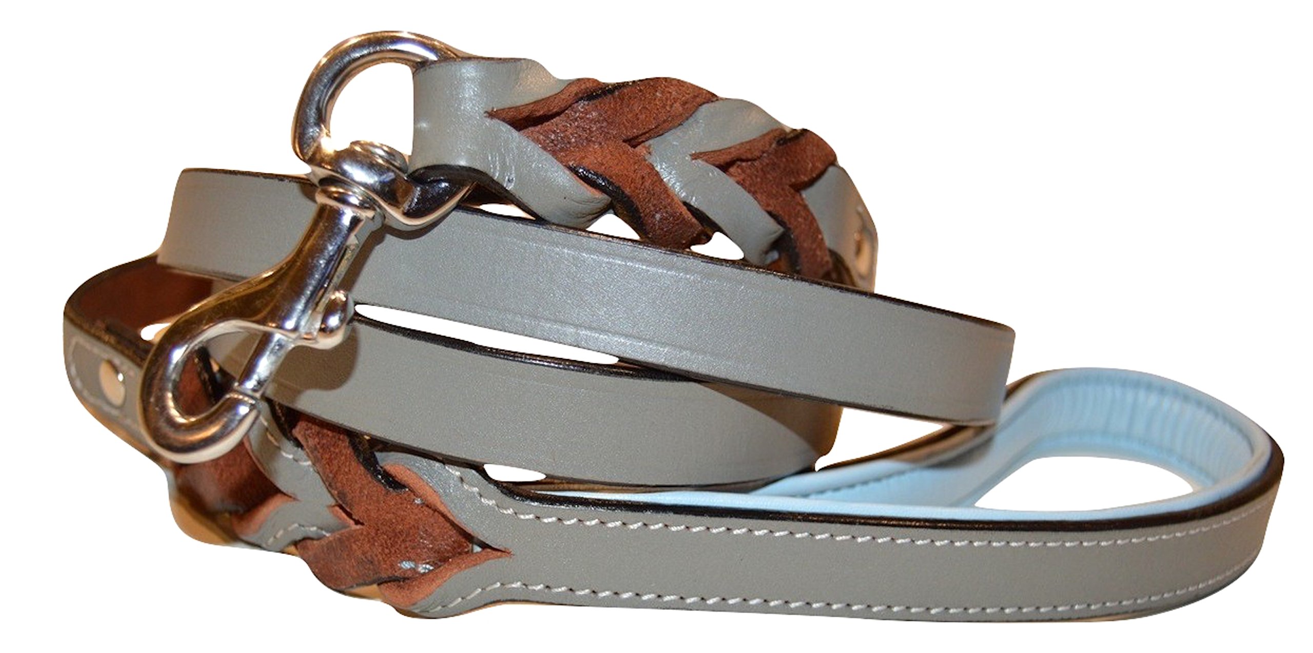 Soft Touch Collars Leather Braided Dog Leash with Padded Handle, Gray and Light Blue, 6 Foot x 3/4 Inch โ image 1