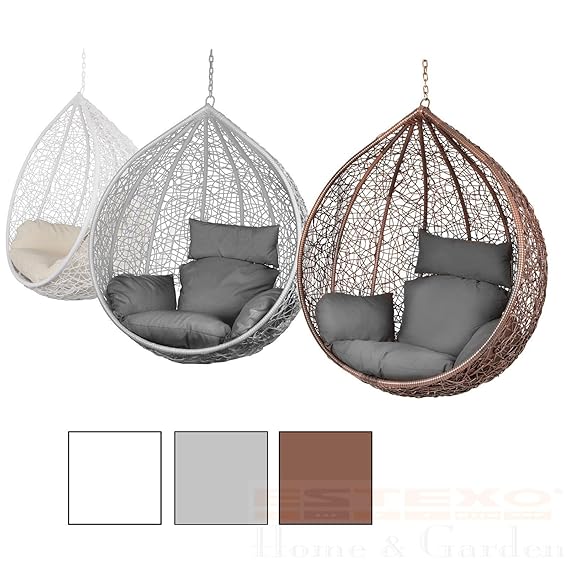 ESTEXO® Hängekorb, Hängesessel, Polyrattan, Hänge-Schaukel, Stuhl, Sessel, Rattan, wetterfest