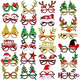 Max Fun 24pcs Christmas Glitter Party Glasses Frames with 24 Designs Decorations Accessories for Christmas Party Favors Holiday Favors (One Size Fits All)
