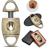 CIGARLOONG Cigar Cutter Stainless Steel Bronze Engraved V Cut Blade Cigar Guillotine(Gold)