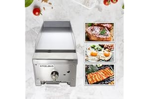 STEELBUS Commercial Gas Griddle-12''x23'' | Gas griddle flat top grill |19MM Thicken Heating Plate Heavy duty Stainless Steel gas Griddle,Countertop Griddle for Restaurant Equipment-22,000 BTU 6000W