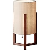 Adesso Quinn Table Lantern - Walnut Birch Wood & Natural Linen Shade – Perfect Nightstand, End Table, and Desk Lamp