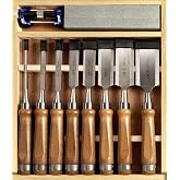 10Pcs CR-V60 Steel Wood Chisel Set with Sharpening Kit &amp; Wooden Storage Box | 10pcs 1/4"-2" CR-V60 steel wood chisels, comes with honing guide, sharpening stone and wooden box for woodworking