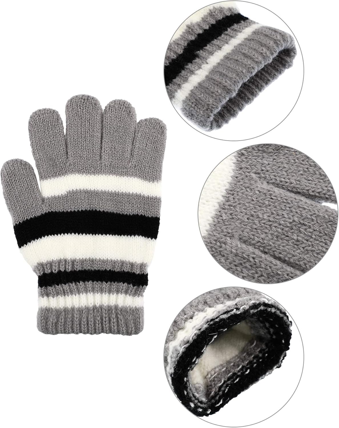 6 Pairs Kids Gloves Winter Warm Gloves Stretch Knit Mittens Children Protective Gloves (Black, Red, Gray): Clothing