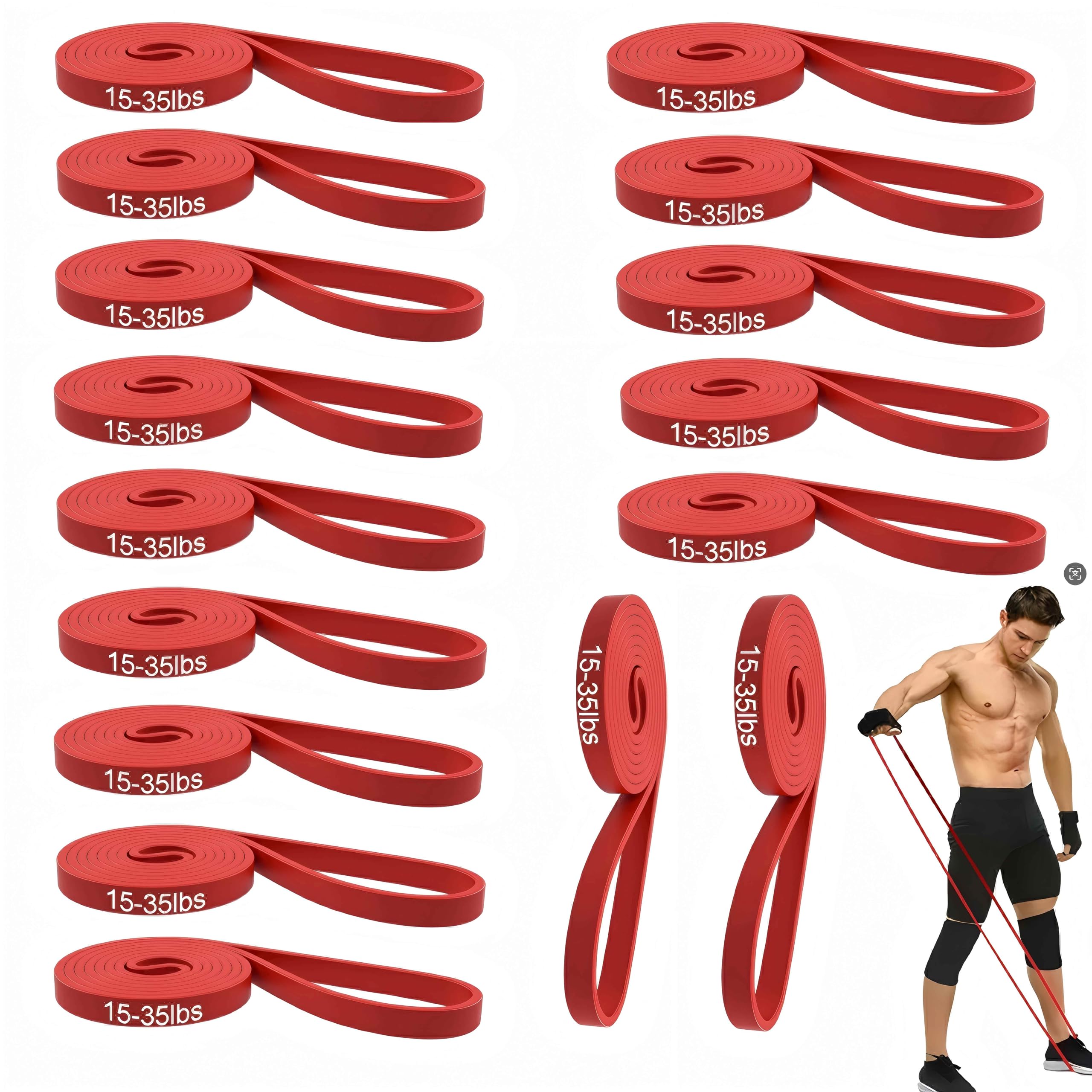 Photo 1 of 16-Pcs Resistance Bands Set - Premium Elastic Workout Bands for Home Gym, Strength Training, Yoga & Physical Therapy (Red(15-35 lbs))