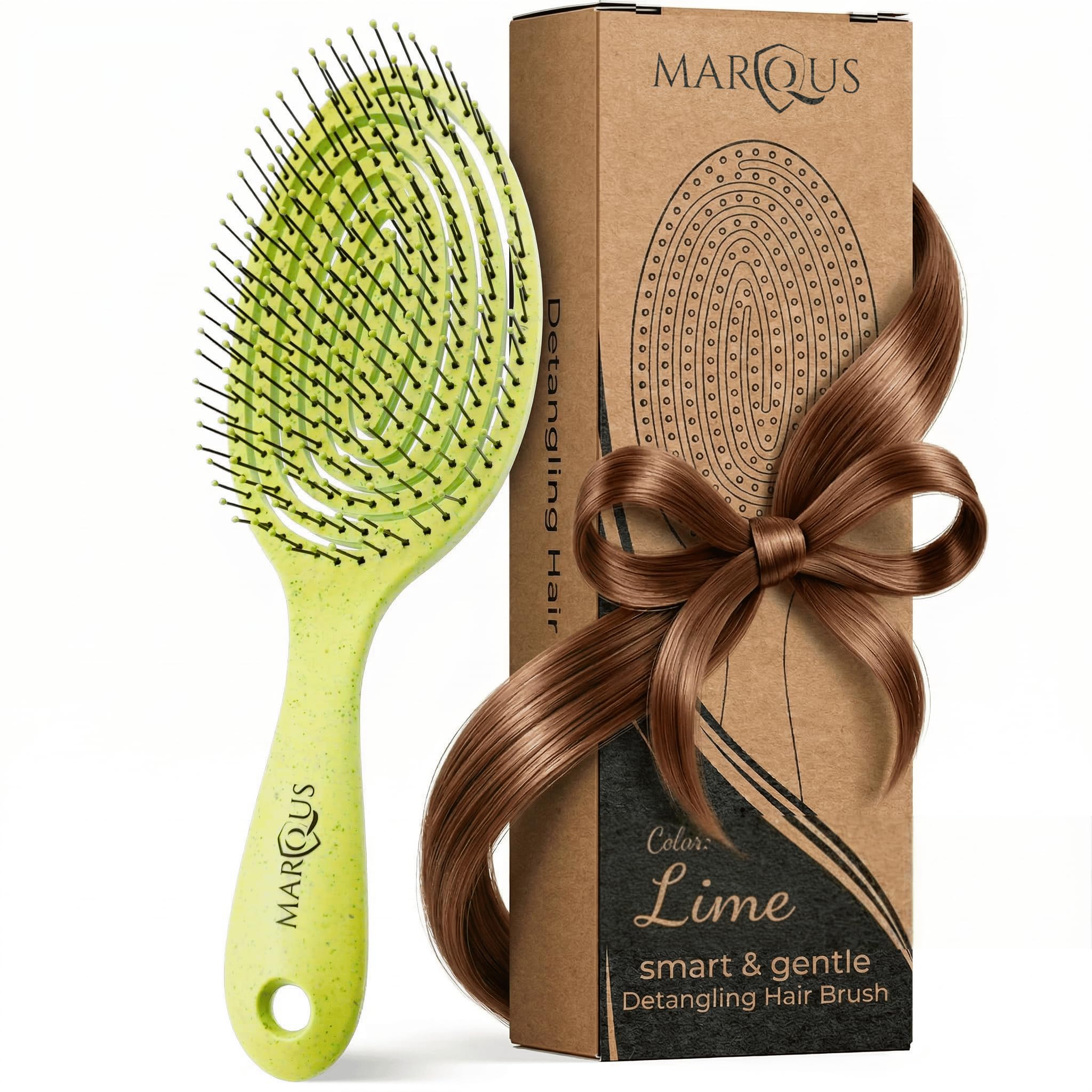 marQus Detangling Hair Brush for Women and Men - With Ultra-Soft, Flexible Bristles and Body - Glides Through Tangles with Ease - Suitable for All Hairtypes - Wet or Dry, Lime