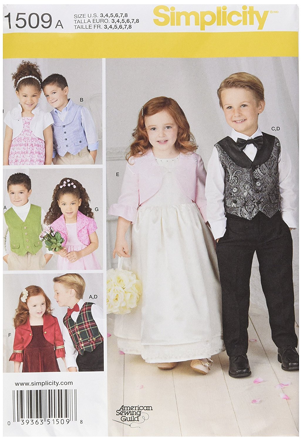 Simplicity Sewing Pattern 1509: Child's Vest, Bolero and Bow Tie, Size A, Paper, White, A (3-4-5-6-7-8)