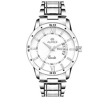 Stainless Steel Day and Date White Dial Analog Mens Watch�(AX-GR103-WHC)
