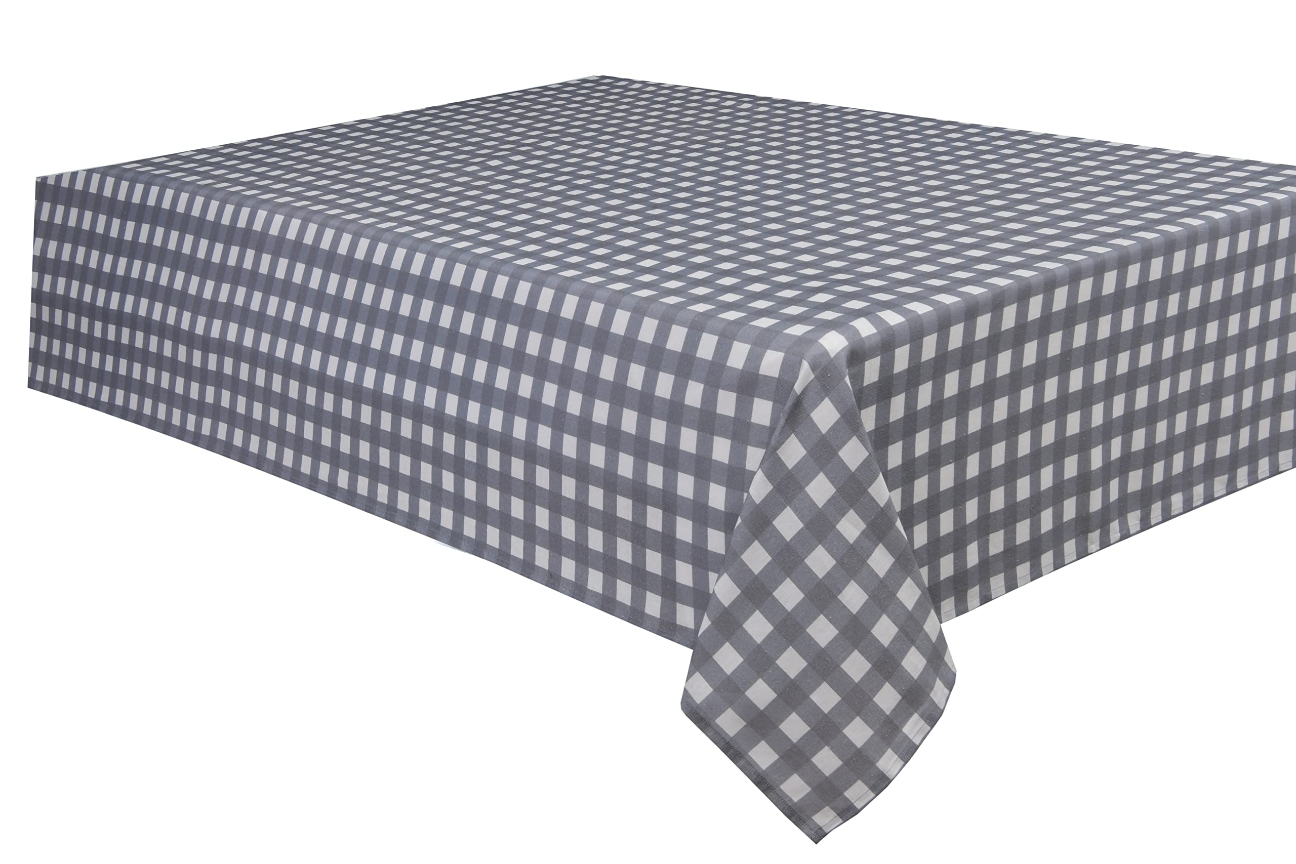 Sleepdown Gingham Printed Decorative 100% Cotton Half Panama Table Cloth for Dining Table - Durable Stain Resistant Table Cover - Grey - 137cm x 178cm