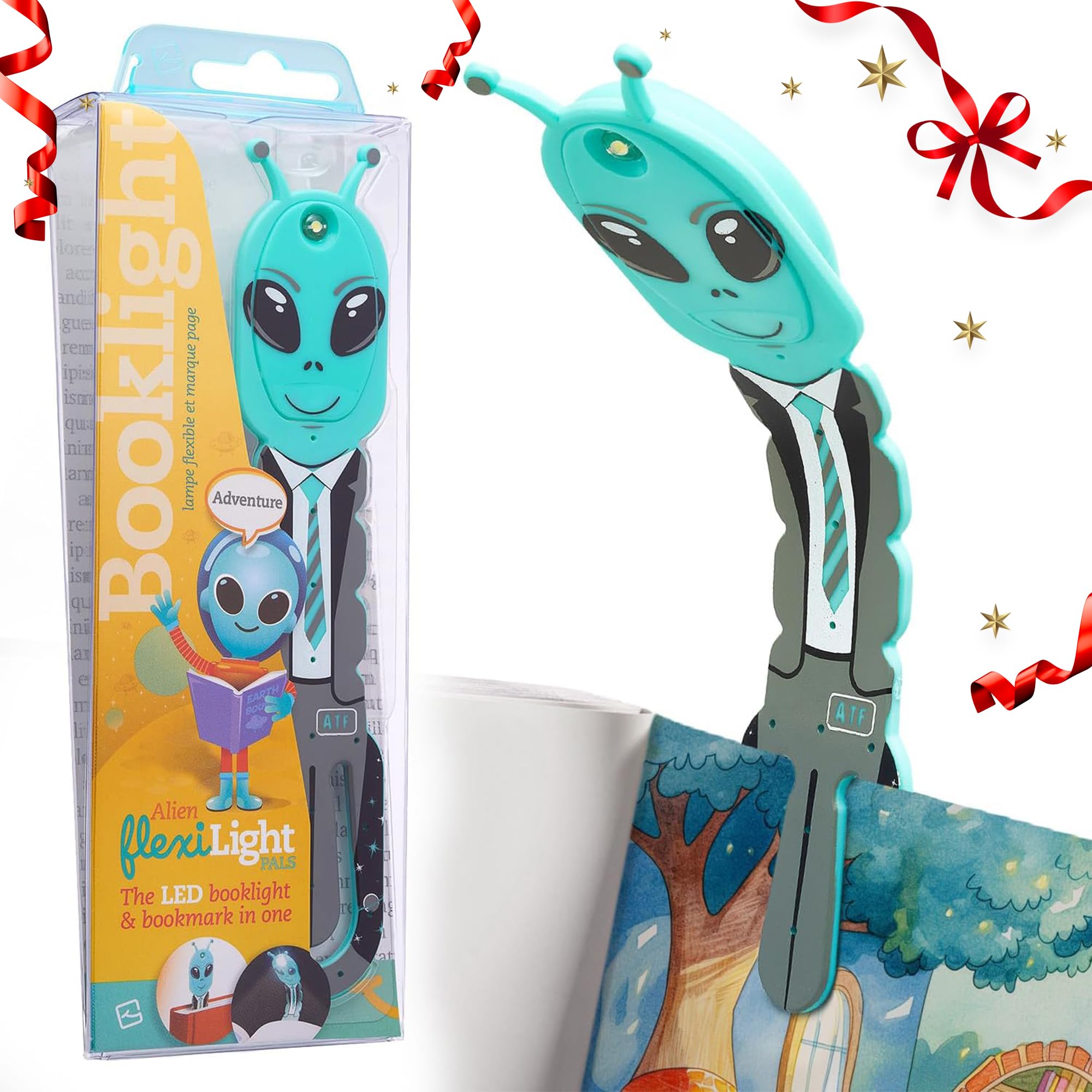 Flexilight Reading Light 2 in 1 Bookmark Book Light LED Clip On Reading Lamp Children Book Torch for Reading in Bed Book Accessories Gift Idea for Readers, Book Lovers (Alien Teal) (FLPAT)