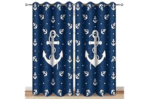 MissHope Nautical Anchor Blackout Curtains Ocean Beach Coastal Beach Theme Home Decoration Drape Sailing Ship Boat Decor for Bedroom Living Room Classroom Grommet Window Drapes 2 Panels, 42x63 Inch