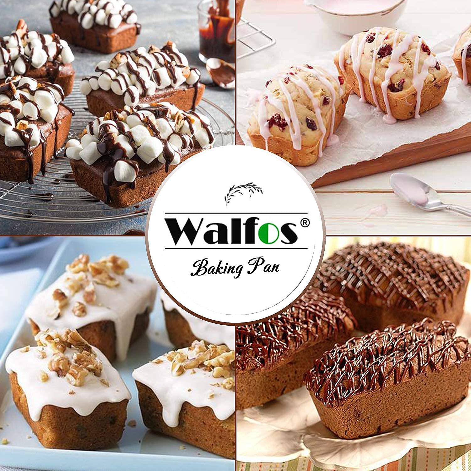 Walfos Silicone Mini Loaf Pans, Non-Stick Mini Bread Pans, 9 Cavities Silicone Bread Baking Mold, Perfect for Mini Loaf, Cake, Bread and Meatloaf, Food Grade & BPA Free, Set of 2