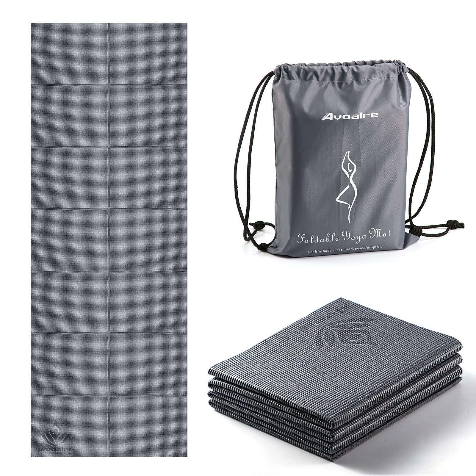 Avoalre Travel Yoga Mat Non Slip Foldable Portable Gym Mat Fitness Training Pilates Exercise Mat Workout for Women Men-Gray