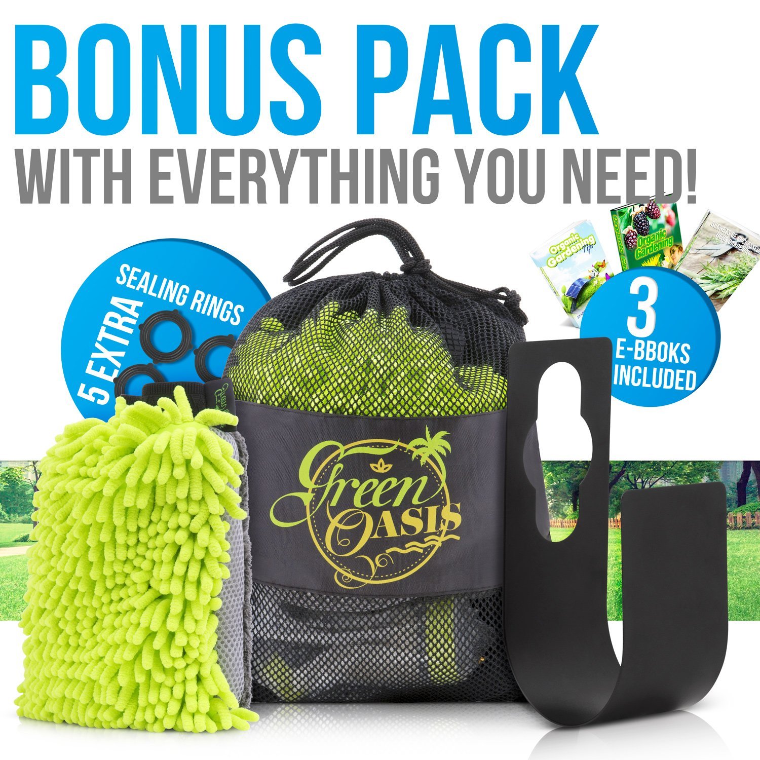 50ft Expandable Garden Hose Made of Triple Natural Latex Set + Free Bonuses