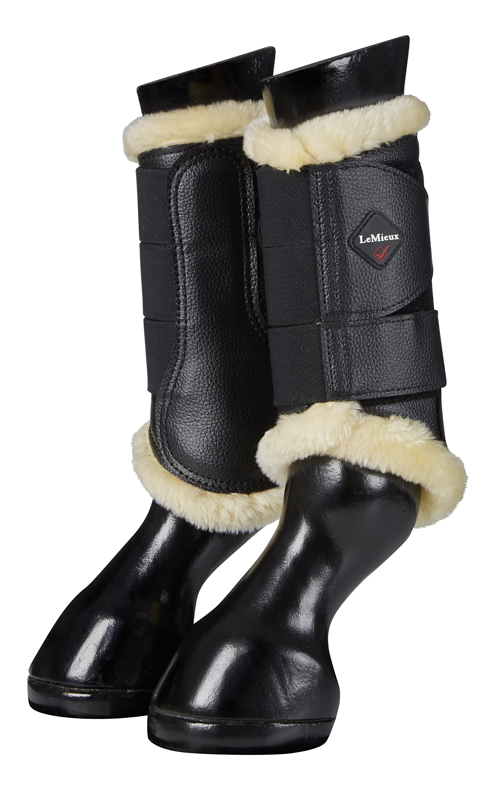 LeMieux Fleece Lined Brushing Horse Boots - Protective Gear and Training Equipment - Equine Boots, Wraps & Accessories (Black Natural/X-Large)