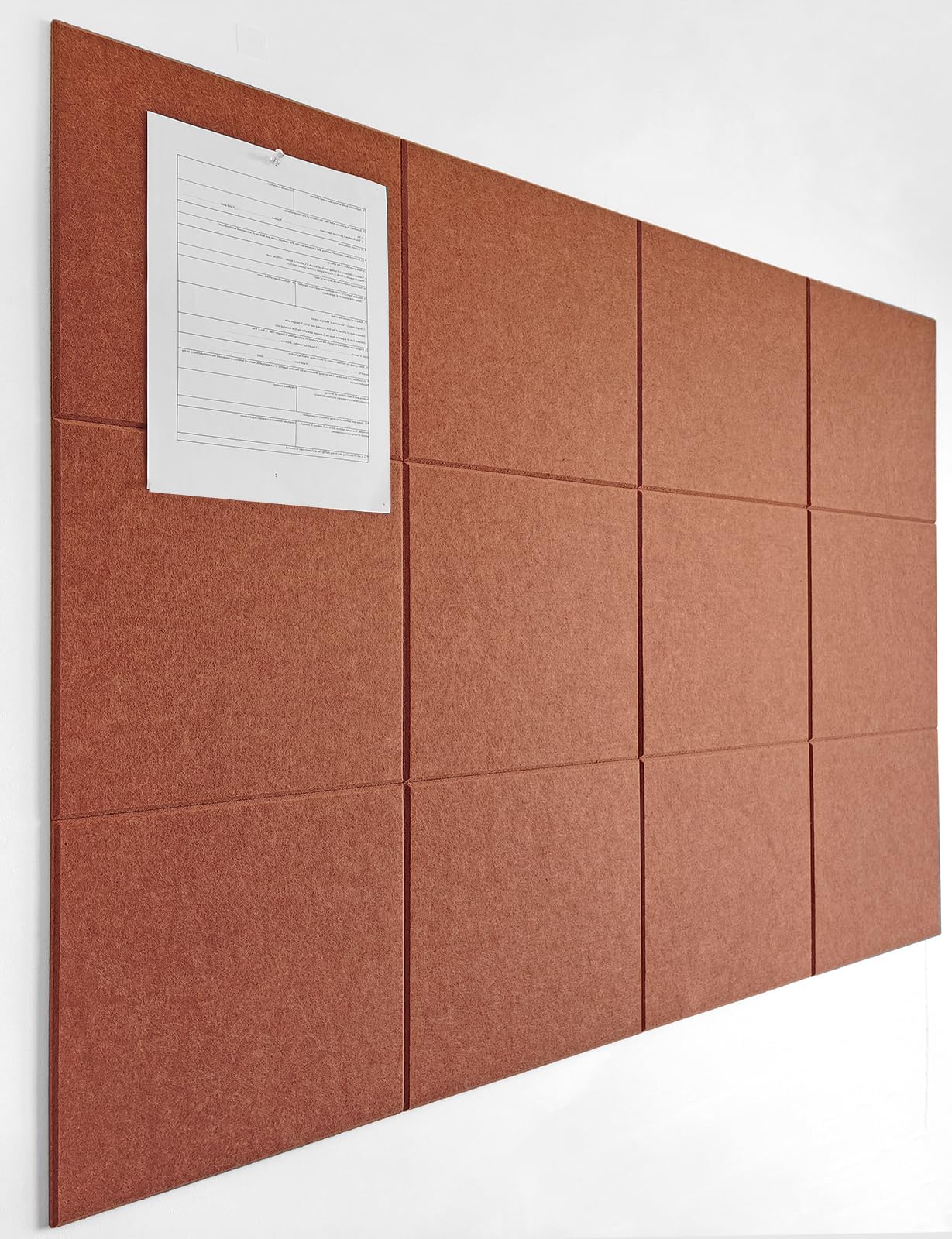 DECORITA Felt Wall Tiles | Large Cork Board Alternative | Aesthetic Felt Bulletin Board for Office, Home & Classroom | Large Cork Boards for Walls Pinboard (12-Pack) | Dark Orange Image
