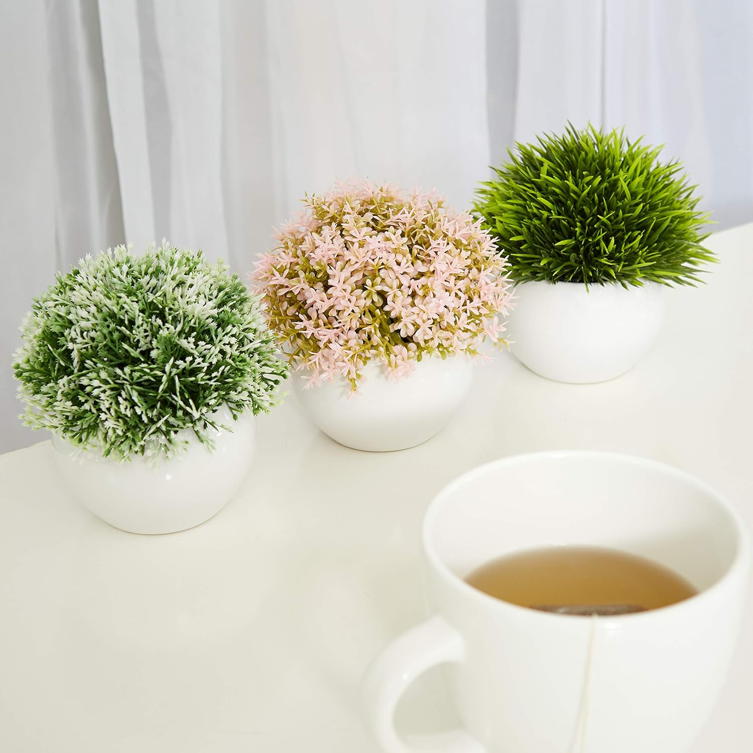ELYSIANZE Mini Artificial Plants | Modern Farmhouse Plants Home Decor | Small Fake Plants | Office/Kitchen/Bathroom/Bedroom/Mantle/Shelf/Living Room/Table Decoration Faux Plant Set -