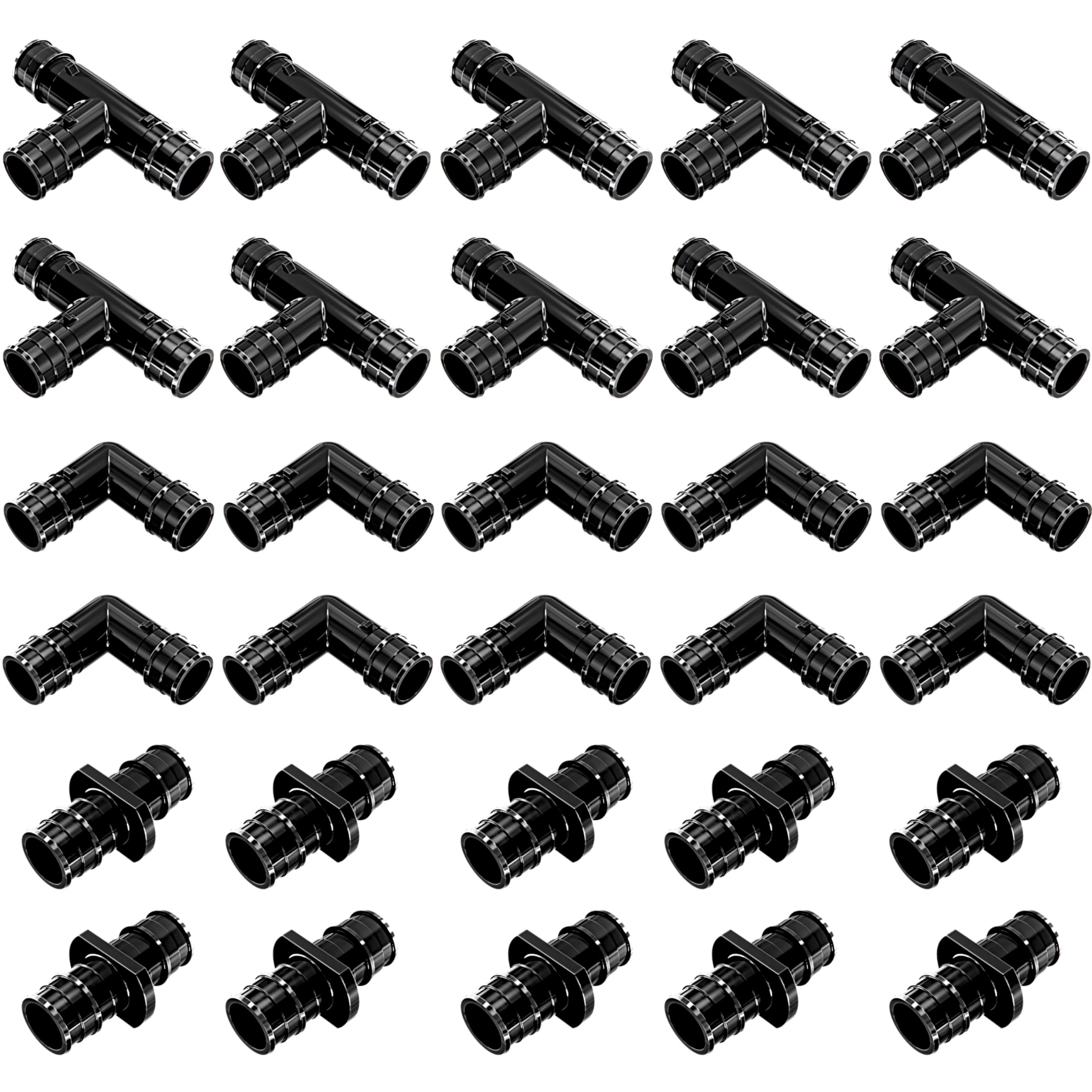Photo 1 of Poly Pex A Expansion Fittings F-1960 1/2" Combo With 1/2" inch Tees "T" [10 PCS], 1/2" Elbows [10 PCS], 1/2" Couplings [10 PCS] |Plastic Fittings for Pex-A Pipe in Plumbing [Pack of 30]