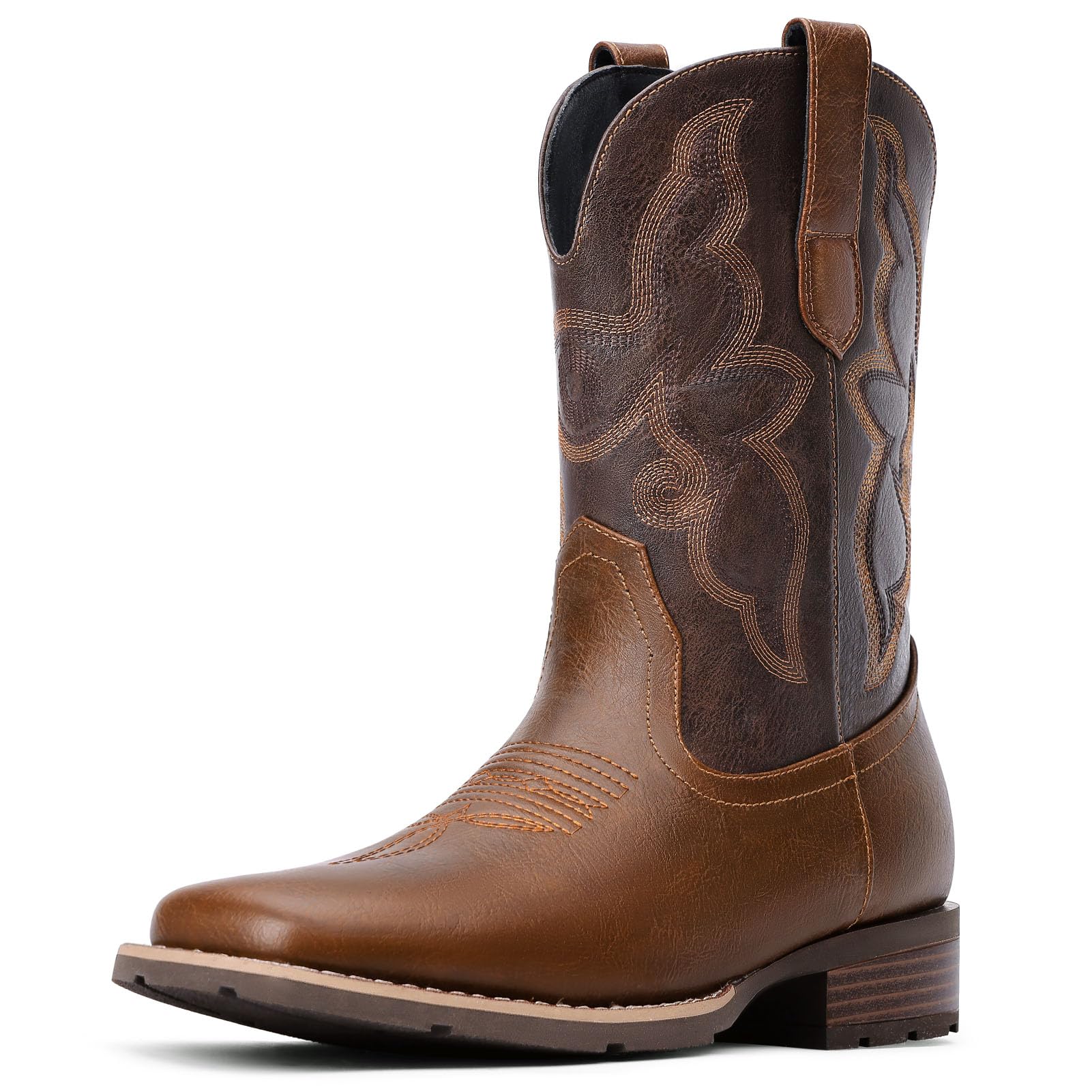 Dixhills Men's Cowboy Boots - Tan Western Square Toe Pull-On Boots, Old West Embroidered Style, Size 17.5 - View #3