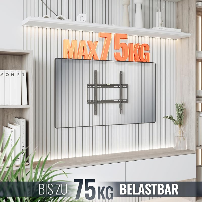 TV Wandhalterung Fernseher Halterung F0144 für 40-75 Zoll Fernsehhalterung Wand flach Ultra Slim universal Wandhalter Smart OLED Curved bis 75 kg VESA 400 x 400 mm